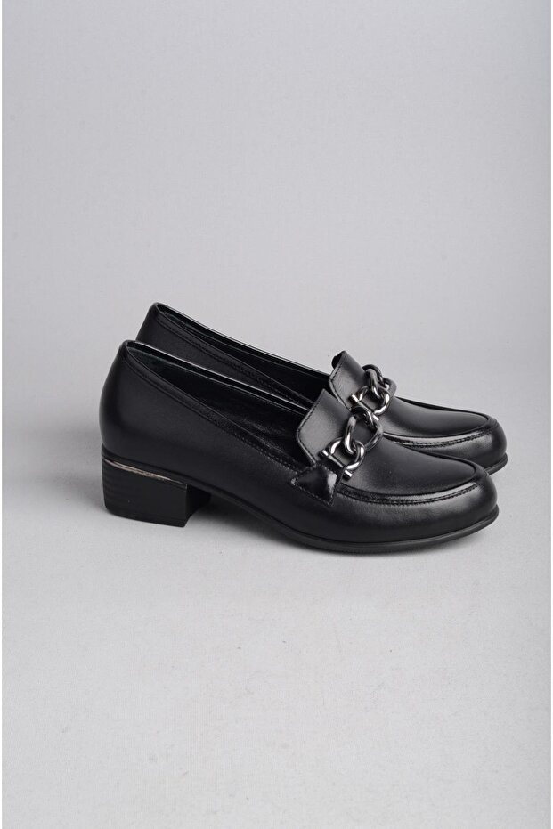 Seç 25300011 Genuine Leather Women's Heeled Shoes (Heel Height: 4 cm) Black