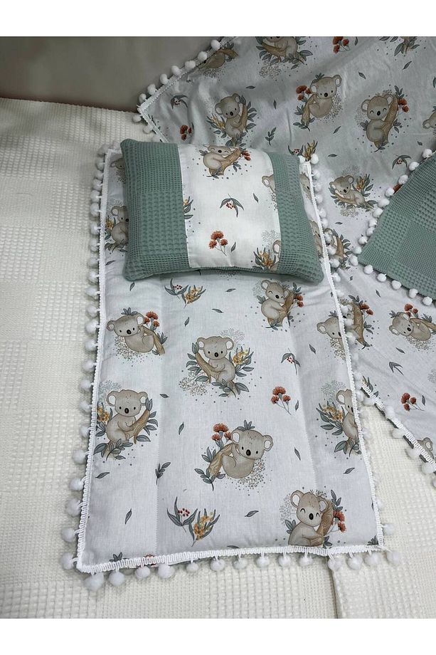 Poplin Kumaş Ve Ponponlu Alt Açma , Yastık Ve Battaniye 3'lü Set - 6
