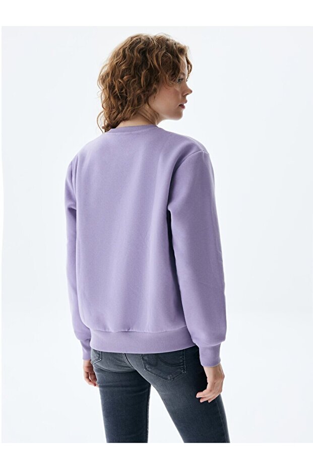 Logolu Bisiklet Yaka Lila Sweatshırt - 3