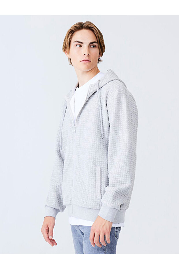 Gri Sweatshırt Fermuarlı Kapüşonlu - 4