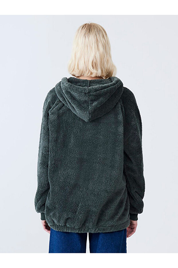 Kapüşonlu Slogan Işlemeli Yeşil Sweatshırt - 3