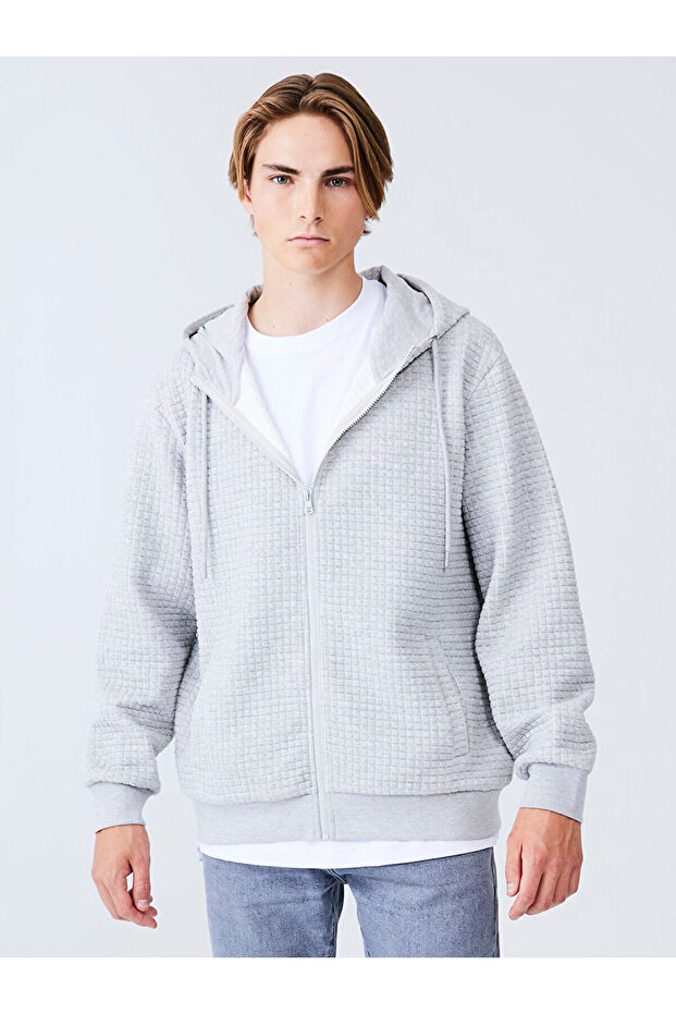 Gri Sweatshırt Fermuarlı Kapüşonlu - 2