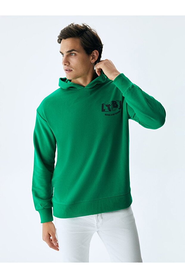 Logolu Kapüşonlu Yeşil Sweatshırt - 2