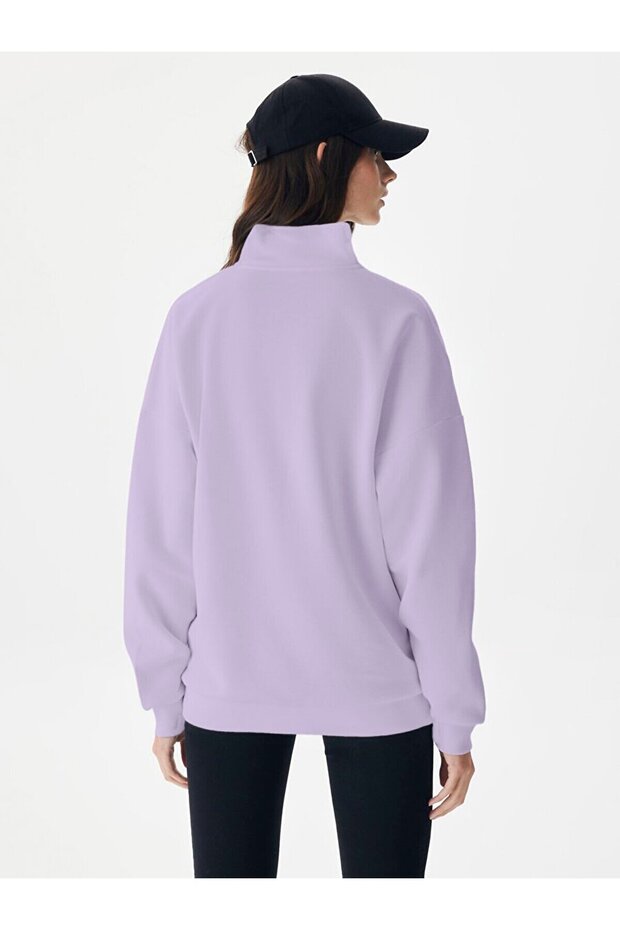 Oversıze Yarım Fermuarlı Lila Sweatshırt - 3