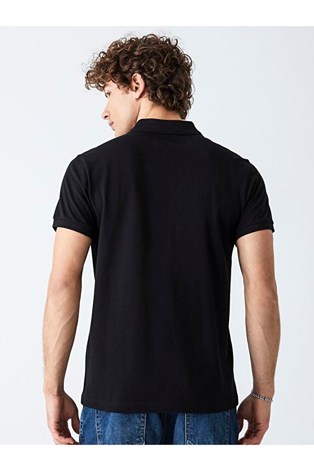 Polo Yaka Basıc Kısa Kol Regular Siyah T-shırt - 3