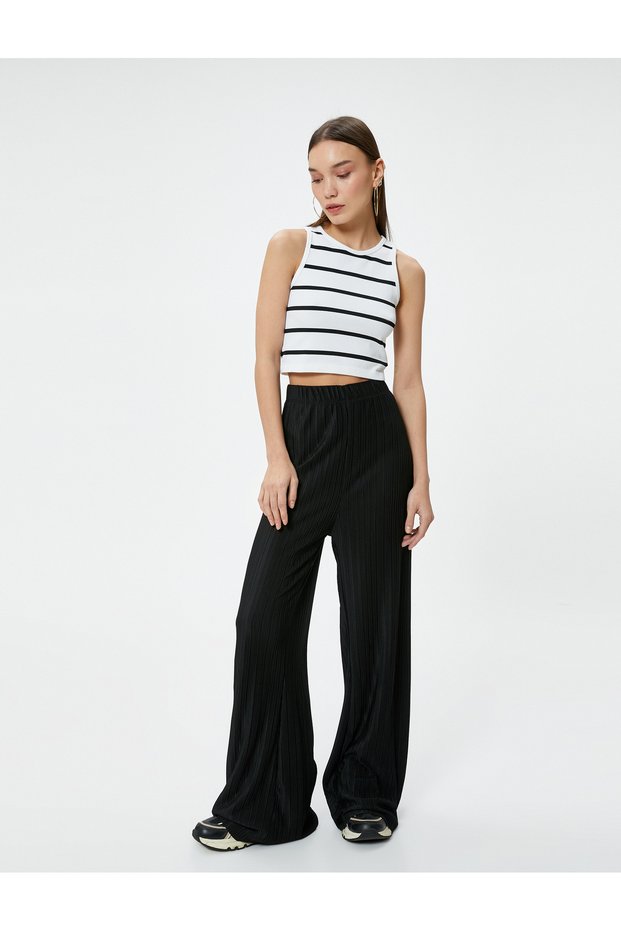 Wide Leg Trousers Textured Standard Waist Comfortable Fit