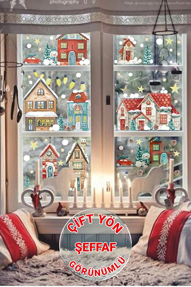 New Year's Transparent Snowy City New Year's Children's Baby Room Sticker Set with Two-Way View