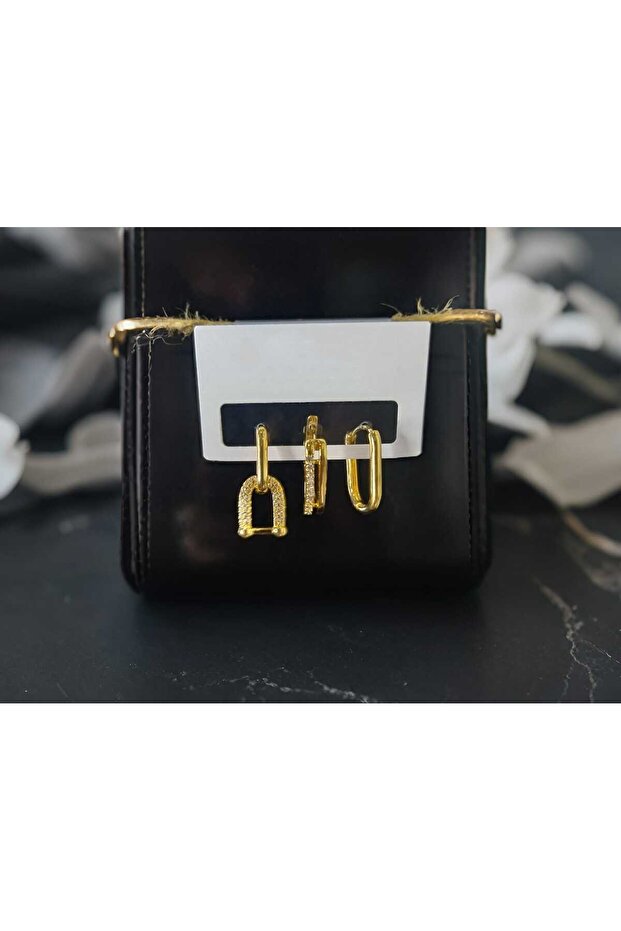 ZİRKON TAŞLI ÇELİK ÜÇLÜ KÜPE - 1