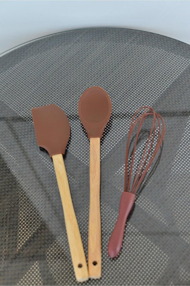 3 Piece Large Size Bamboo Spatula Set / Brown