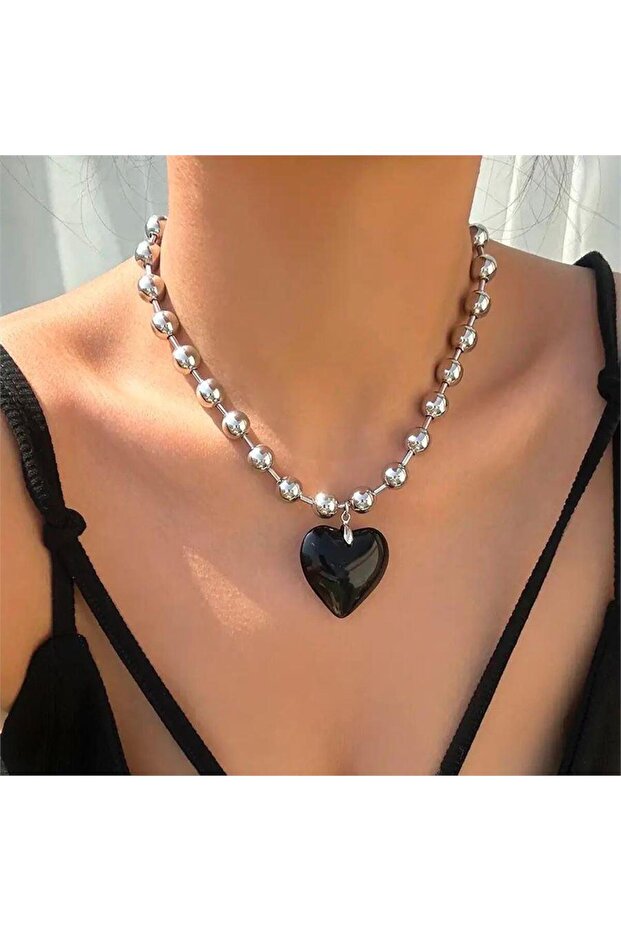 Siyah Kalp Gothic Kolye - 1