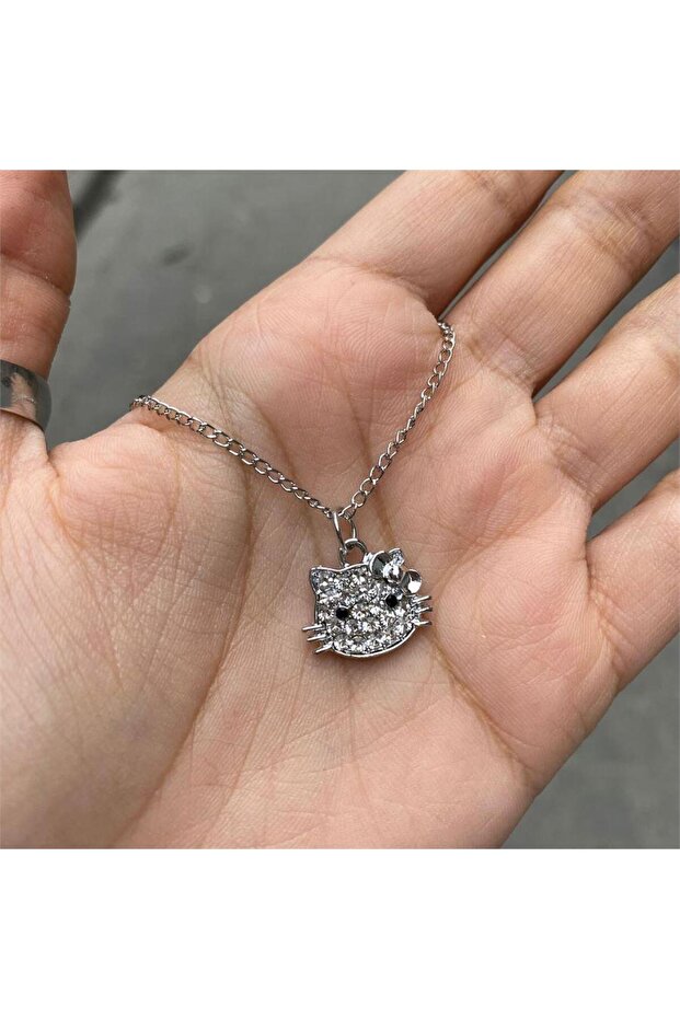 Hello Kitty Face Taşlı Kolye - 2