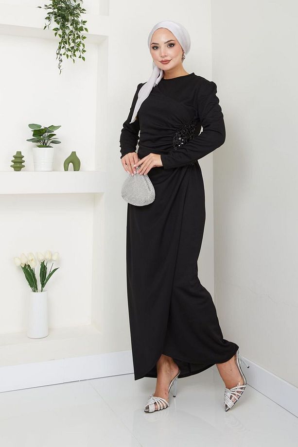 Abiye Moda Pullu Uzun Tesettür Abiye Elbise 2743 - 4