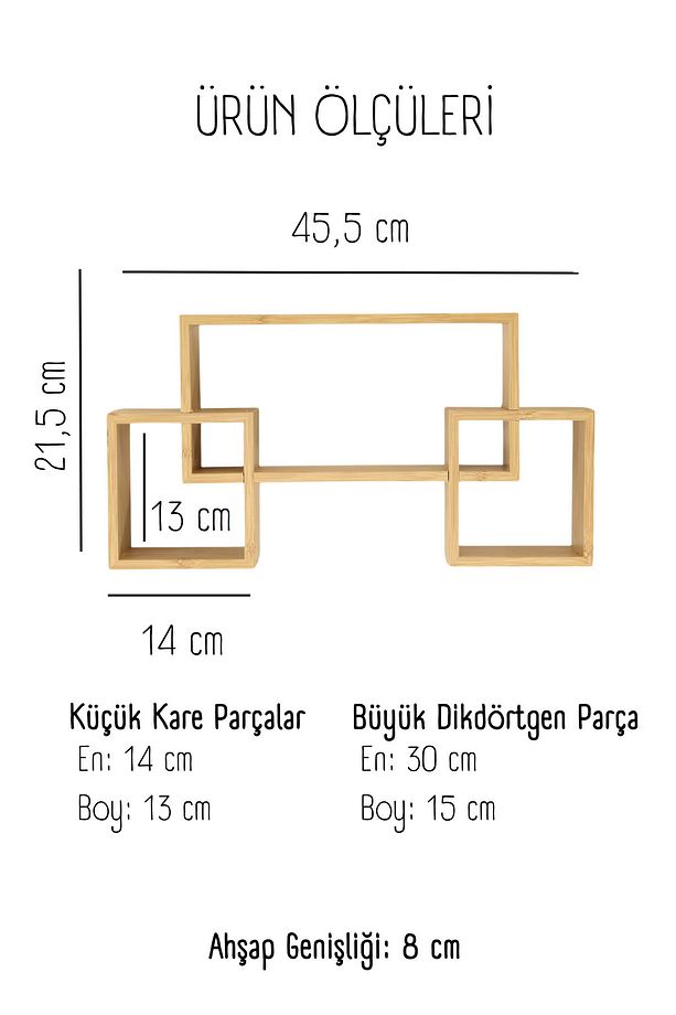 İç Içe Geçen Ahşap Üçlü Kare Dekoratif Duvar Rafı-ev Dekorasyonu Açık Kahve - 3