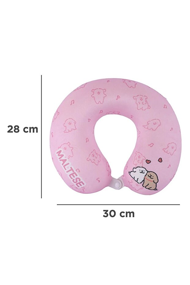 Maltese Lisanslı Hafızalı Sünger Boyun Yastığı - Pembe - 3