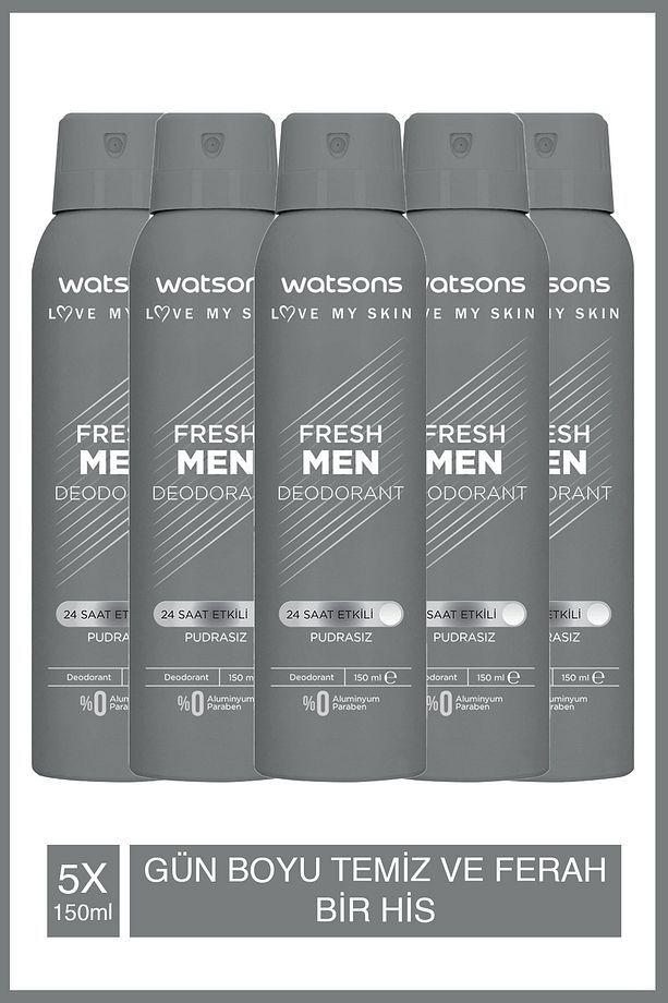 Fresh Men Pudrasız Deodorant Sprey 150 ml X 5 Adet - 1