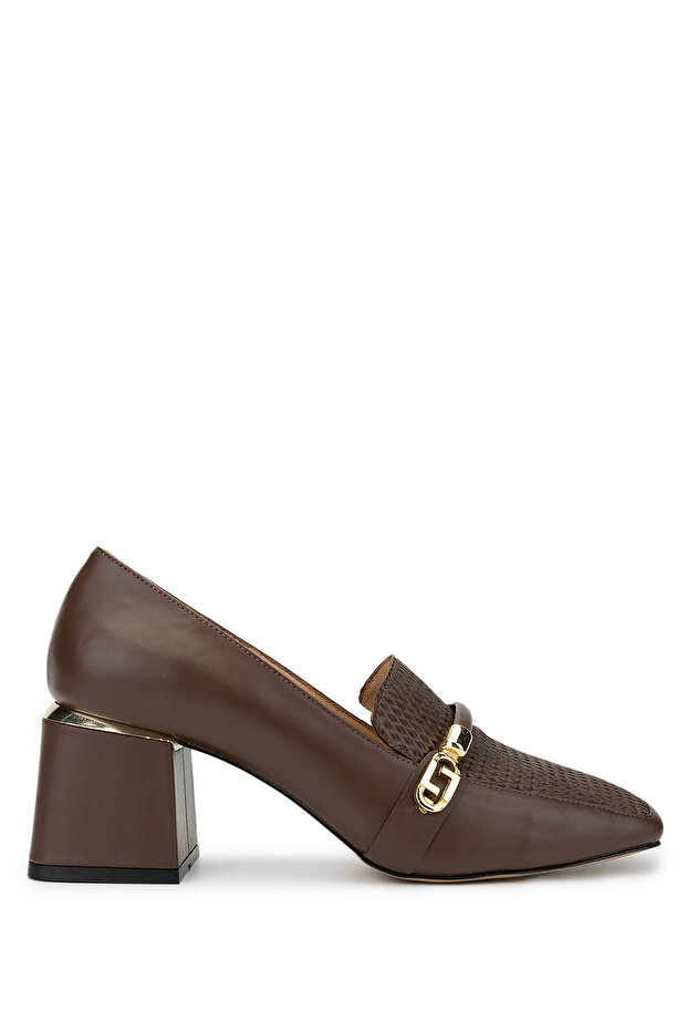 Women's Genuine Leather Brown Heeled Shoes