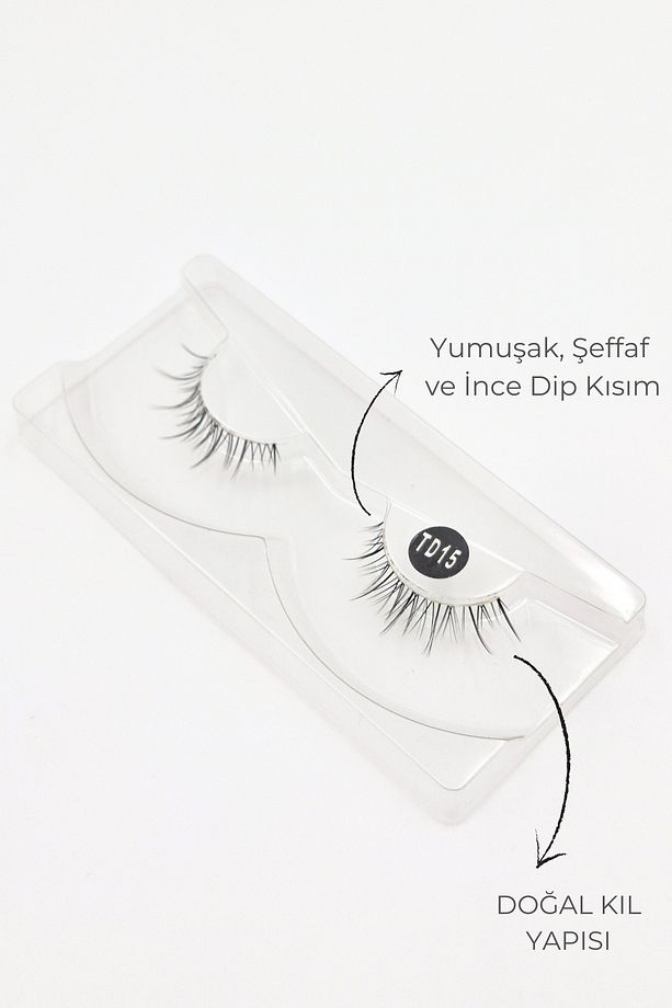 Anime Takma Kirpik - Şeffaf Dip Kısım Tam Boy Doğal İpek Takma Kirpik (1 Çift) No: TD-15 - 2