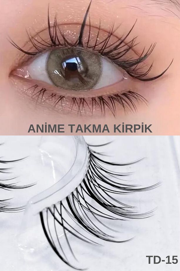 Anime Takma Kirpik - Şeffaf Dip Kısım Tam Boy Doğal İpek Takma Kirpik (1 Çift) No: TD-15 - 1