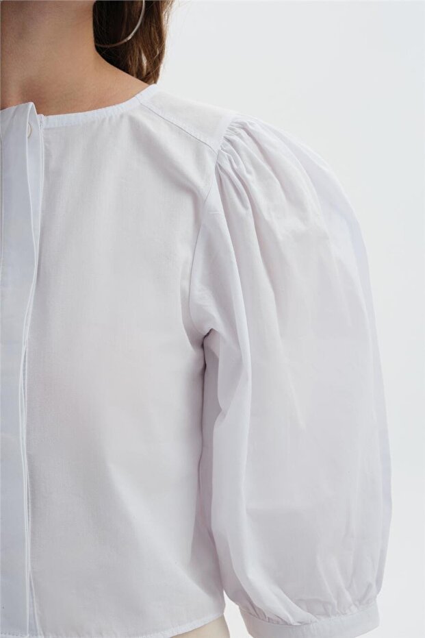 Ekru Crop Gömlek - 6