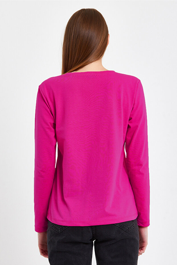 Kadın Uzun Kollu V Yaka Basic Pamuklu Örme Bluz - 4