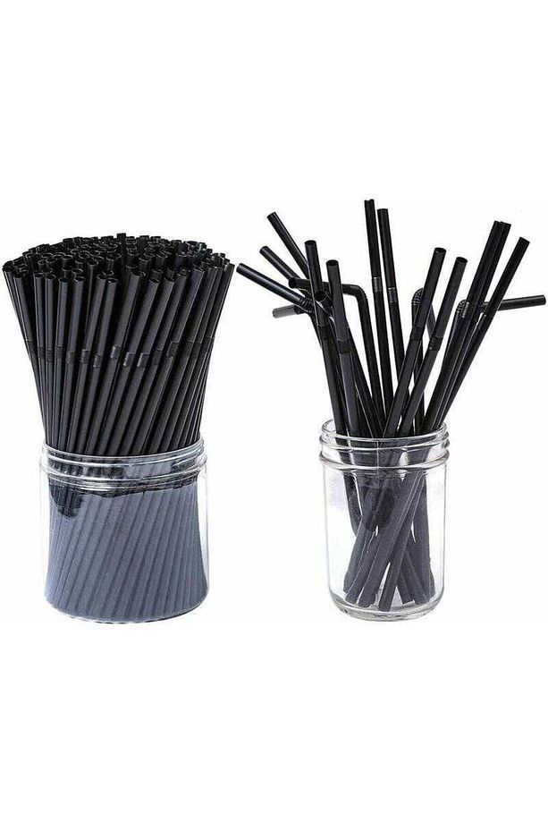 Siyah Pipet 50'li x 4 Paket Jelatinli Sargılı Pipet Frozen Körüklü Pipet - 4