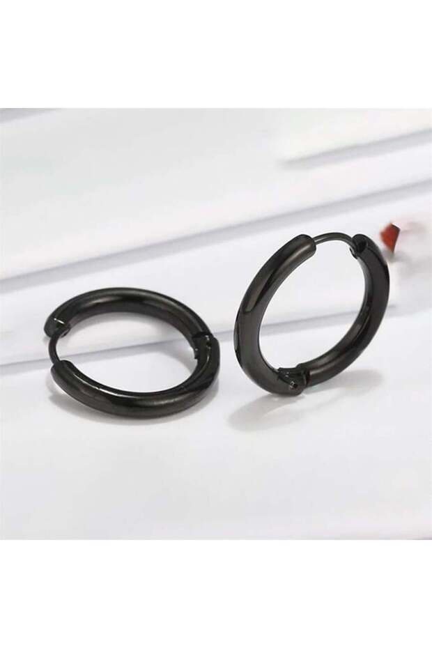 Siyah Basic Şık Halka Küpe - 1