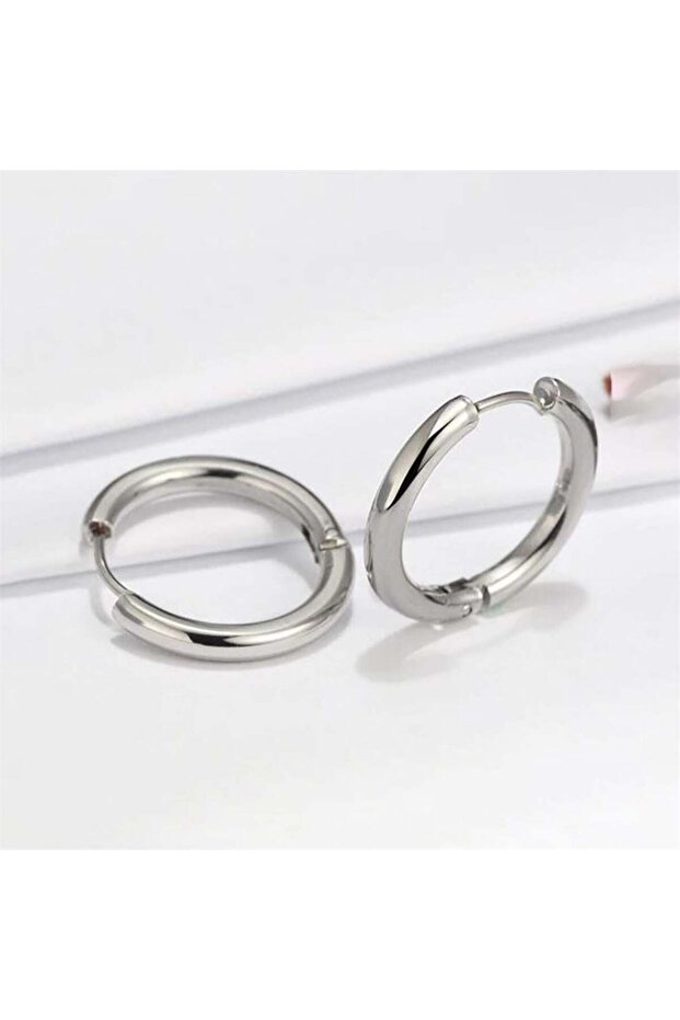 Silver Basic Şık Halka Küpe - 1