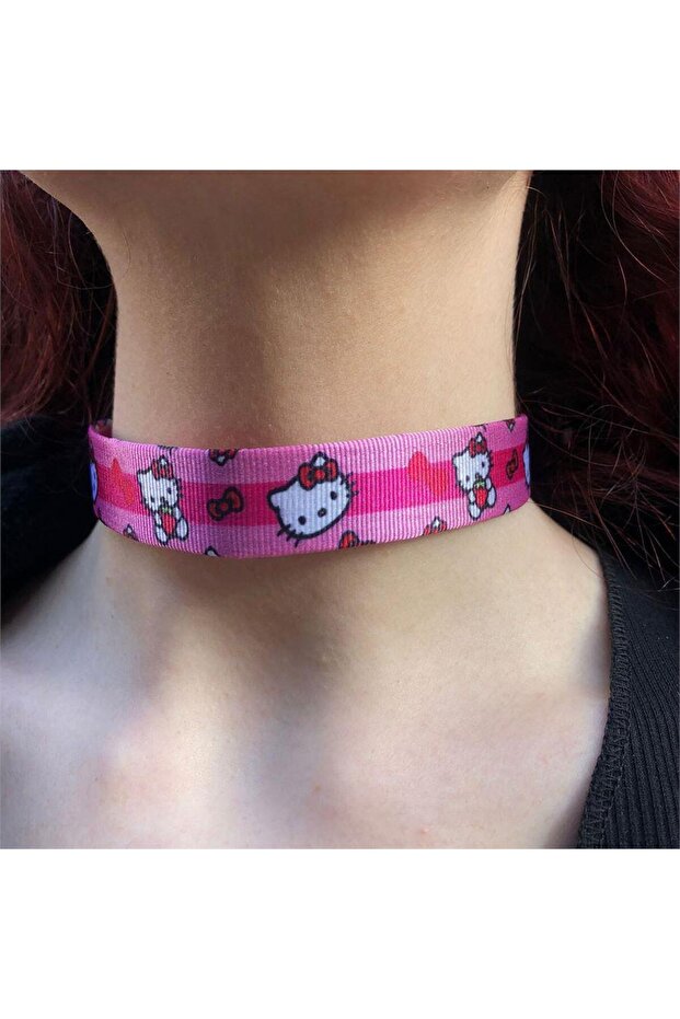 Pink Hello Kitty Strawberry-Ribbon Collage Collar