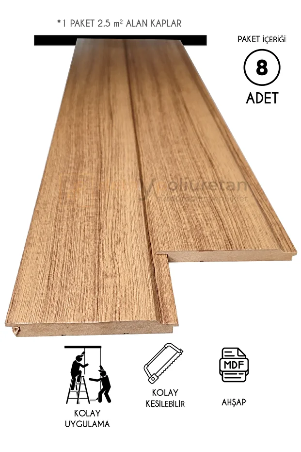 Mdf Ahşap Duvar Kaplama Lambri Panel - Düz - 12cm X 280cm (8 ADET) - 2