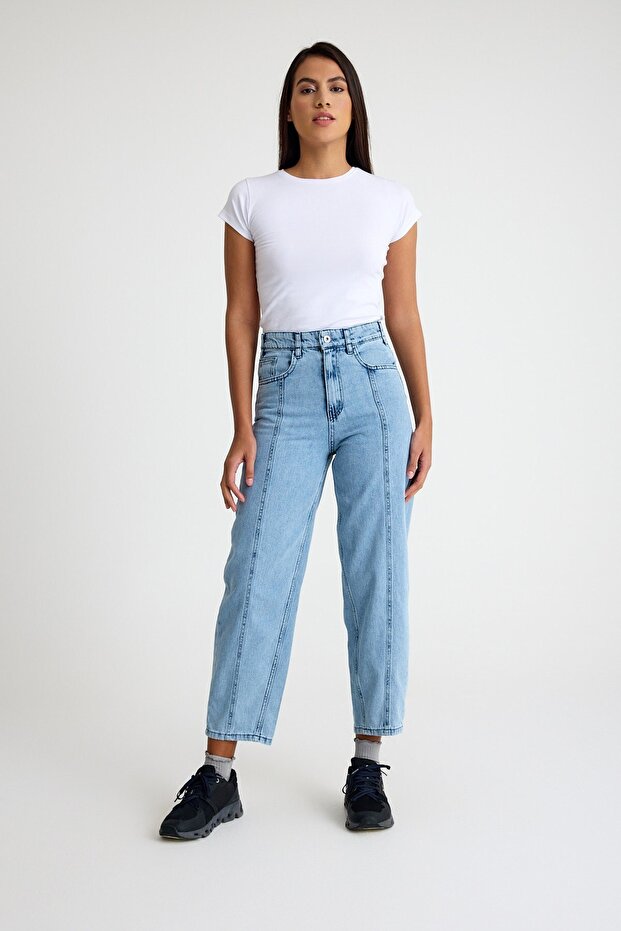 Cotton Front Stitched Trousers Light Blue
