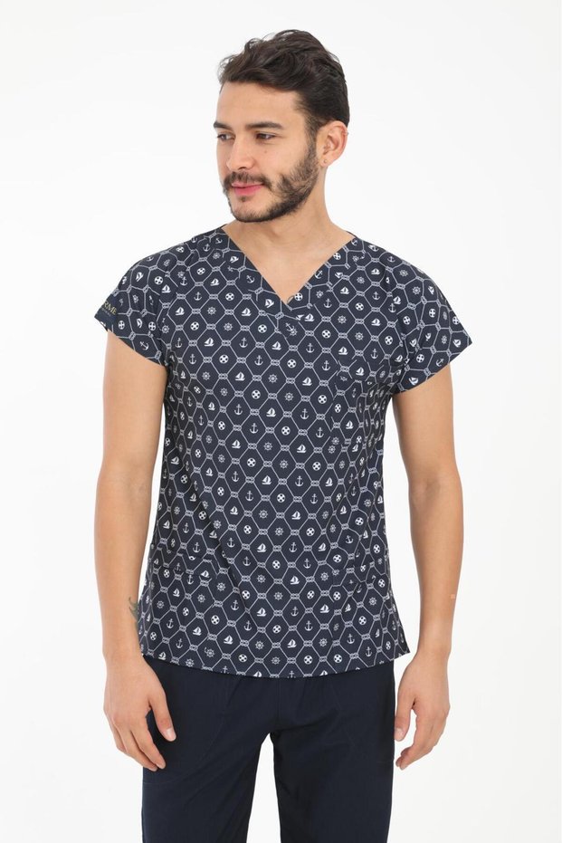 Lycra Surgical, Doctor, Nurse, Veterinarian, Dentist, Patterned, Dark Colored Uniform Single Top Scrubs