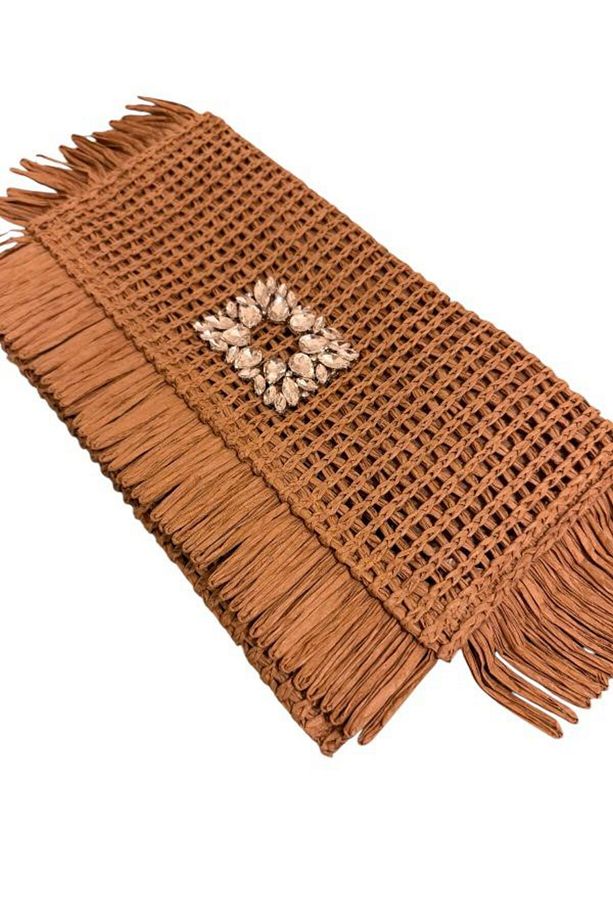 TAŞ DETAYLI HASIR CLUTCH ÇANTA - 2