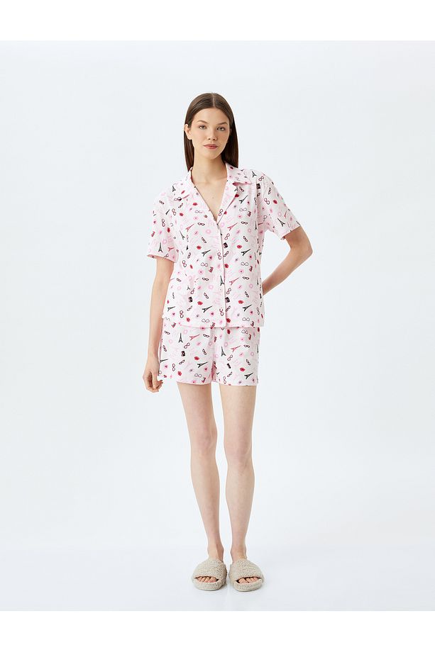 Örme Paris Temalı Kalpli Şortlu Pijama Takımı - 1