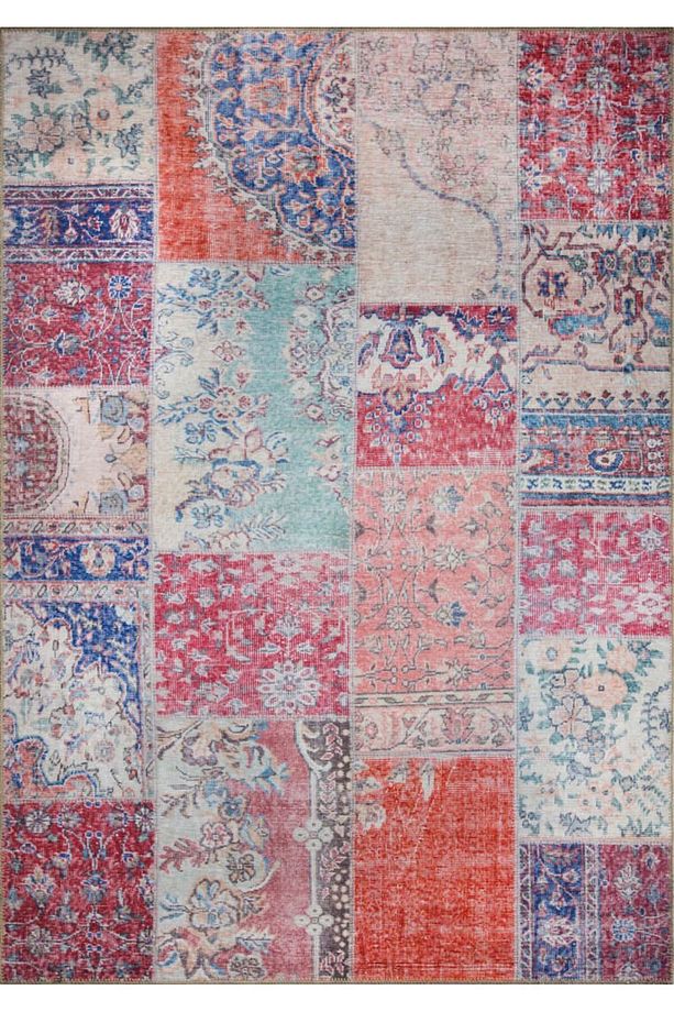 Patchwork Desenli Salon Halısı, Dokuma Taban Dekoratif Şönil Rustik Halı Jazz Al 82 - 1