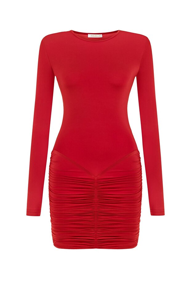 LEONIE MİNİ KIRMIZI DRAPE ELBİSE - 1