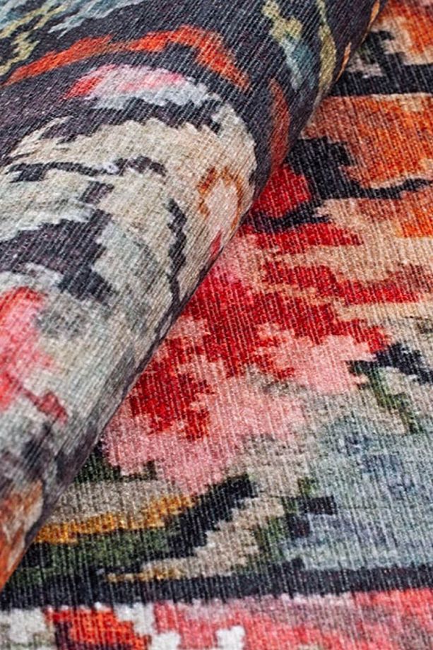 Patchwork Karabağ Desenli Salon Halısı, Dokuma Taban Dekoratif Şönil Siyah Halı Jazz Al 153 - 6