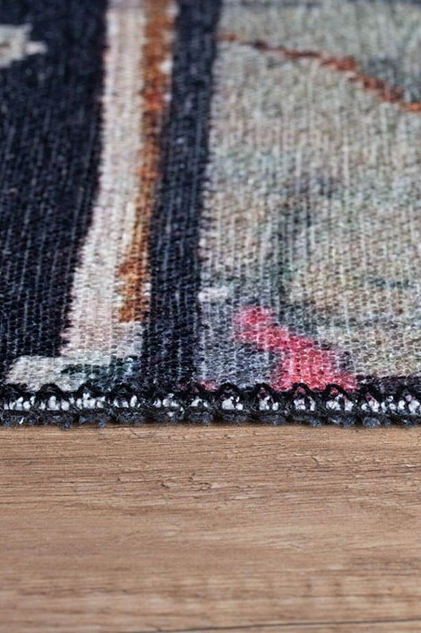 Patchwork Karabağ Desenli Salon Halısı, Dokuma Taban Dekoratif Şönil Siyah Halı Jazz Al 153 - 7