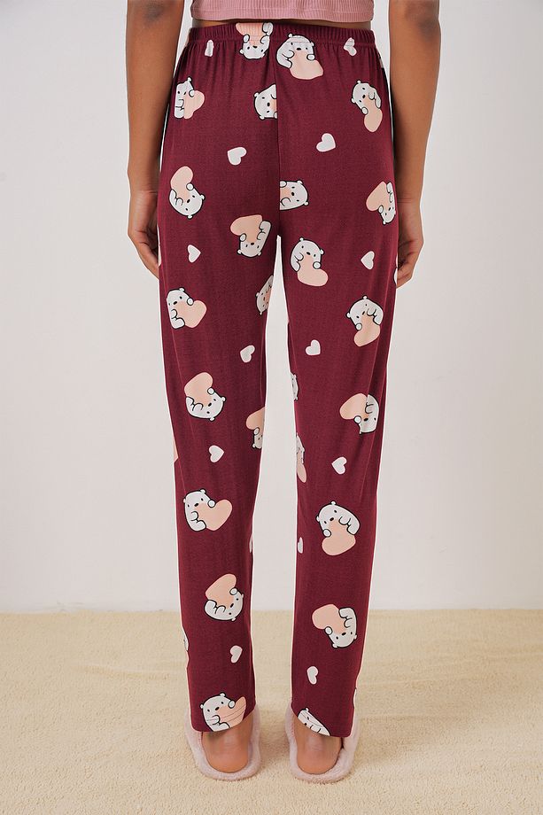 4323 Desenli Pijama Altı - Bordo - 7