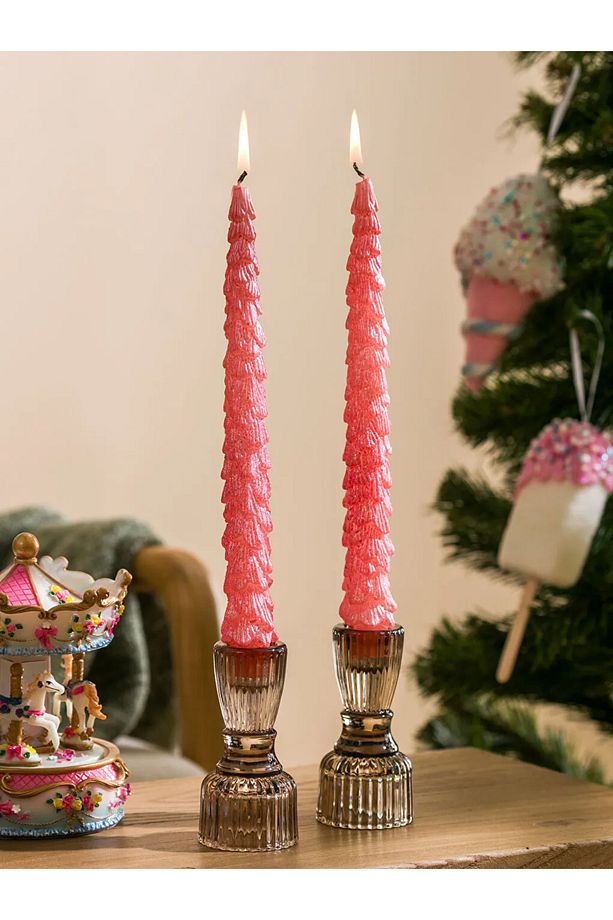 LCW HOME Pembe Çam Ağacı Figürlü Dekoratif Mum 2'li 26 Cm - 1