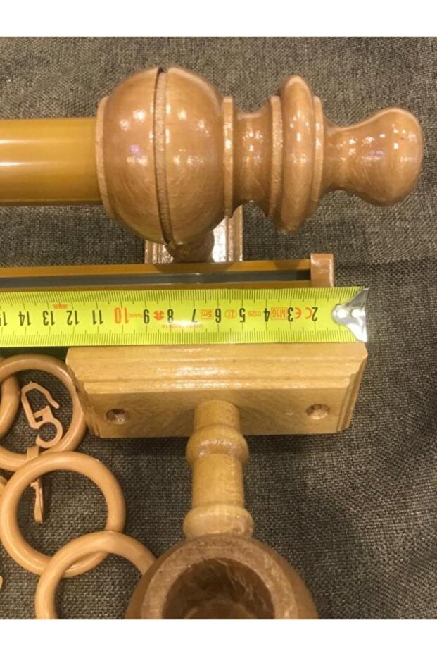 175cm Meşe Tek Raylı Rustik Perde Askısı 2 Li Korniş Halkalı Perde Tutucu - 2