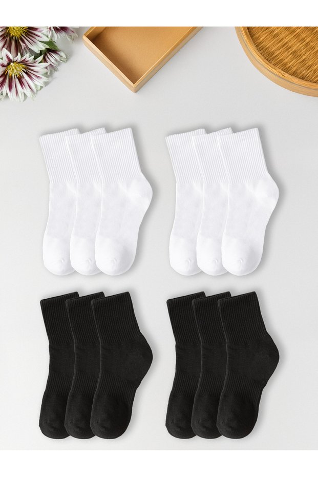 12 Pairs of Black and White Tennis Socks Men's and Women's Unisex Tennis College Socks