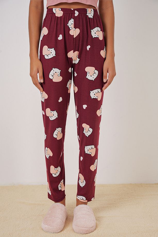 4323 Desenli Pijama Altı - Bordo - 3