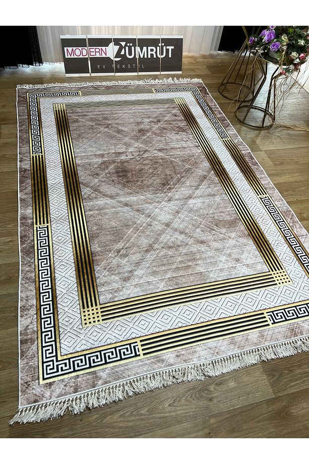 Dijital Baskılı Makinede Yıkanabilir Dot Taban Halı Talia Kahve - 1