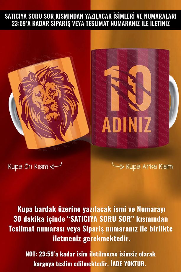 Kişiye Özel Ad Soyad Ve Numara Aslan Pençeli Ve Figürlü Kupa Mug Kahve Fincan Bardak - 1