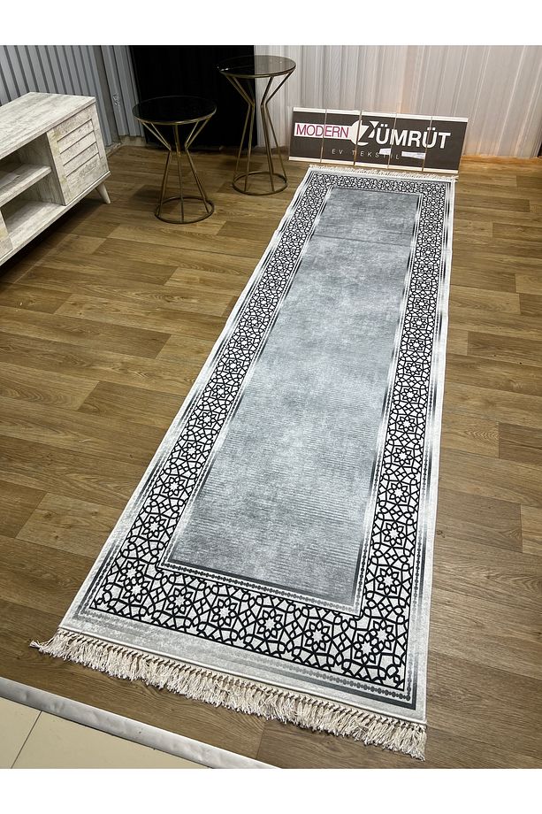 Dijital Baskılı Makinede Yıkanabilir Dot Taban Yatak Odası Seti Leylin Gri - 4