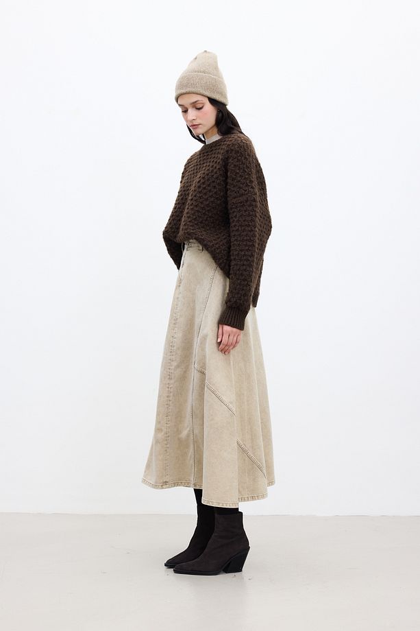 VOLANLI DENİM ETEK CAMEL - 3