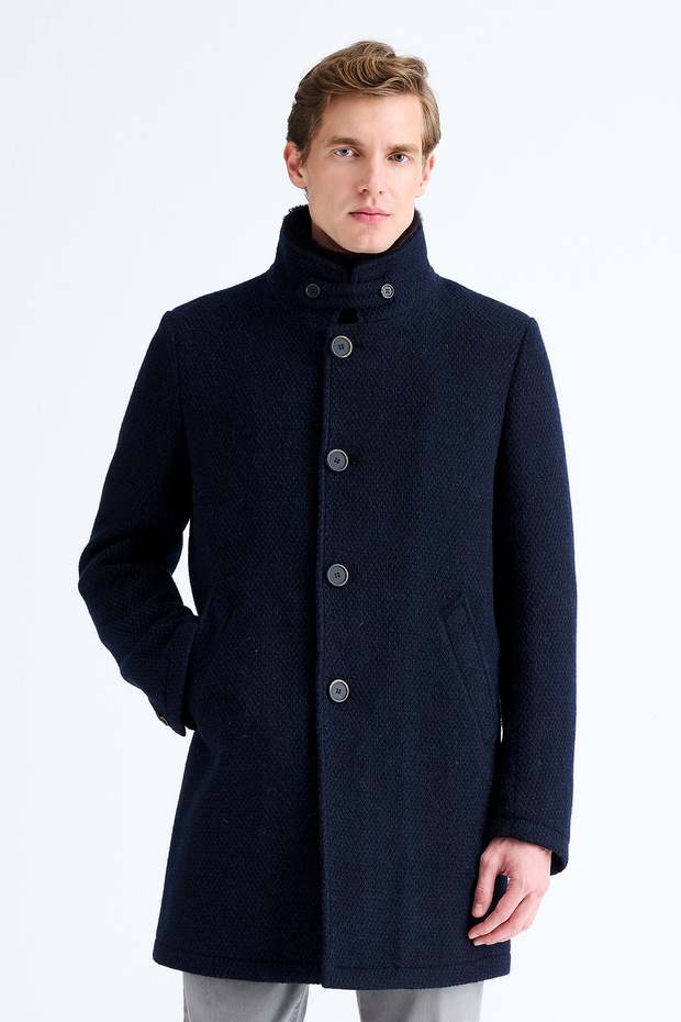 Erkek Lacivert Yün Kaban - 3