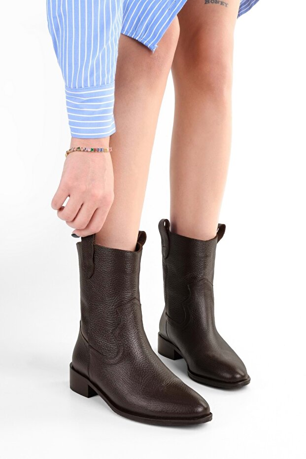 Kadın Hide Kahve Hakiki Deri Bot - 1