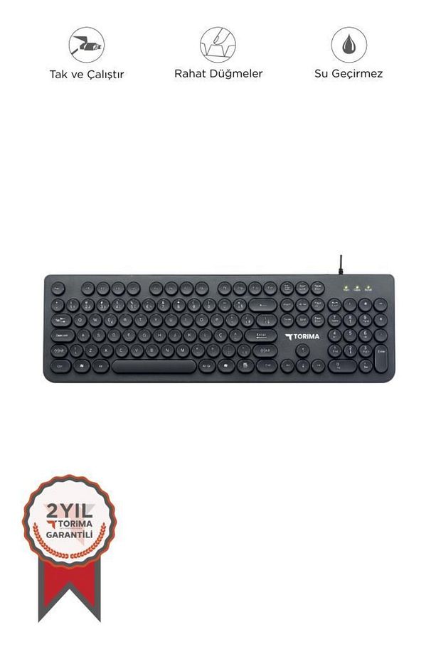 TK-09 Siyah Retro Daktilo Görünümlü Kablolu Q Klavye - 1