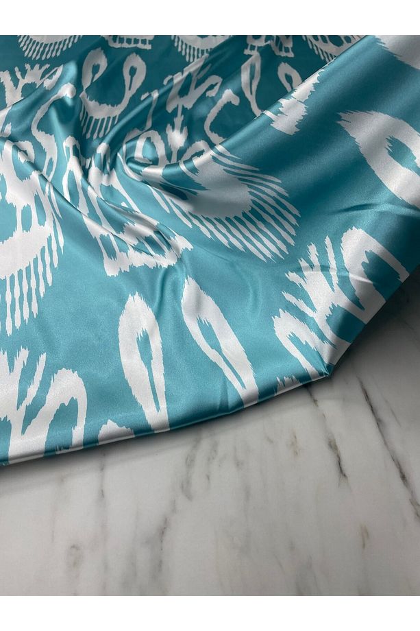 Turkuaz Ikat Desen Elbiselik Gömleklik Tivil Saten Kumaş Ürünümüz Adet Olarak Satılır 1 Adet 1 Metre - 2
